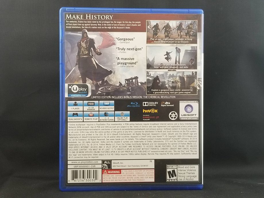 Assassin's Creed Unity Limited Edition Back