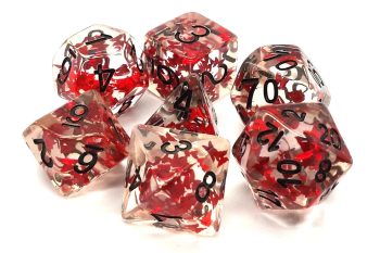 Old School 7 Piece Dice Set Infused Red Butterfly With Black Pose 1