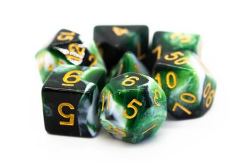 Old School 7 Piece Dice Set Vorpal Green & White With Gold Pose 1
