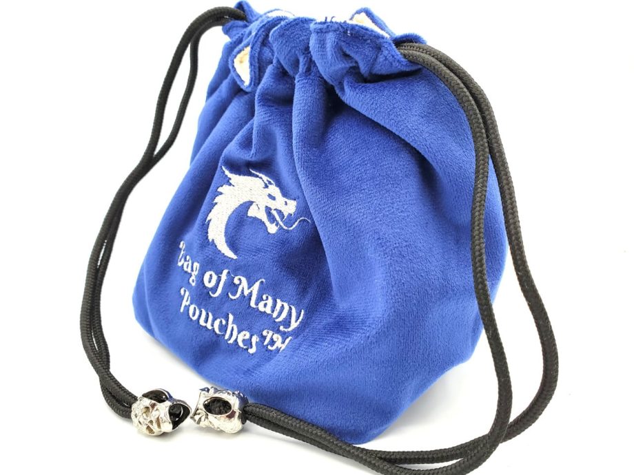 Old School RPG Dice Bag of Many Pouches Blue Pose 2